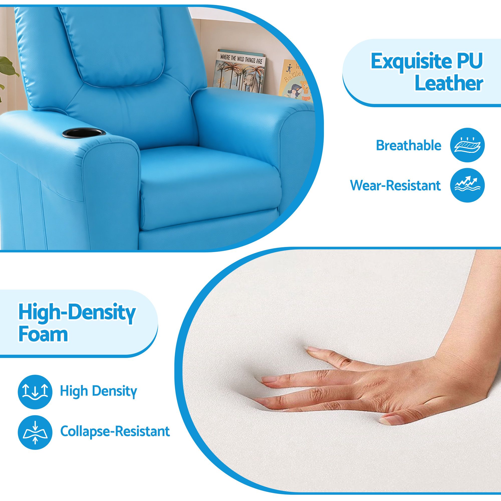 Keezi Kids Recliner Chair PU Leather Sofa Lounge Couch Children Armchair Blue โ image 6