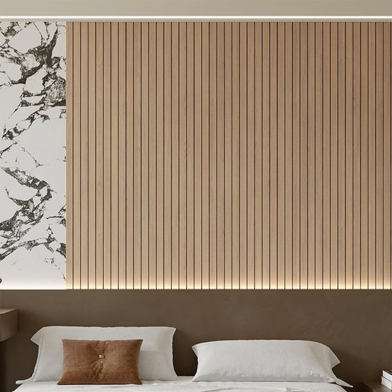 2 Pack Peel and Stick Oak Wood Slat Feature Wall Panels 300x40cm Each | DIY TV Headboard PVC Decor Wall Liner for Interior Wall & Ceiling Makeover（1037B-18） — image 5