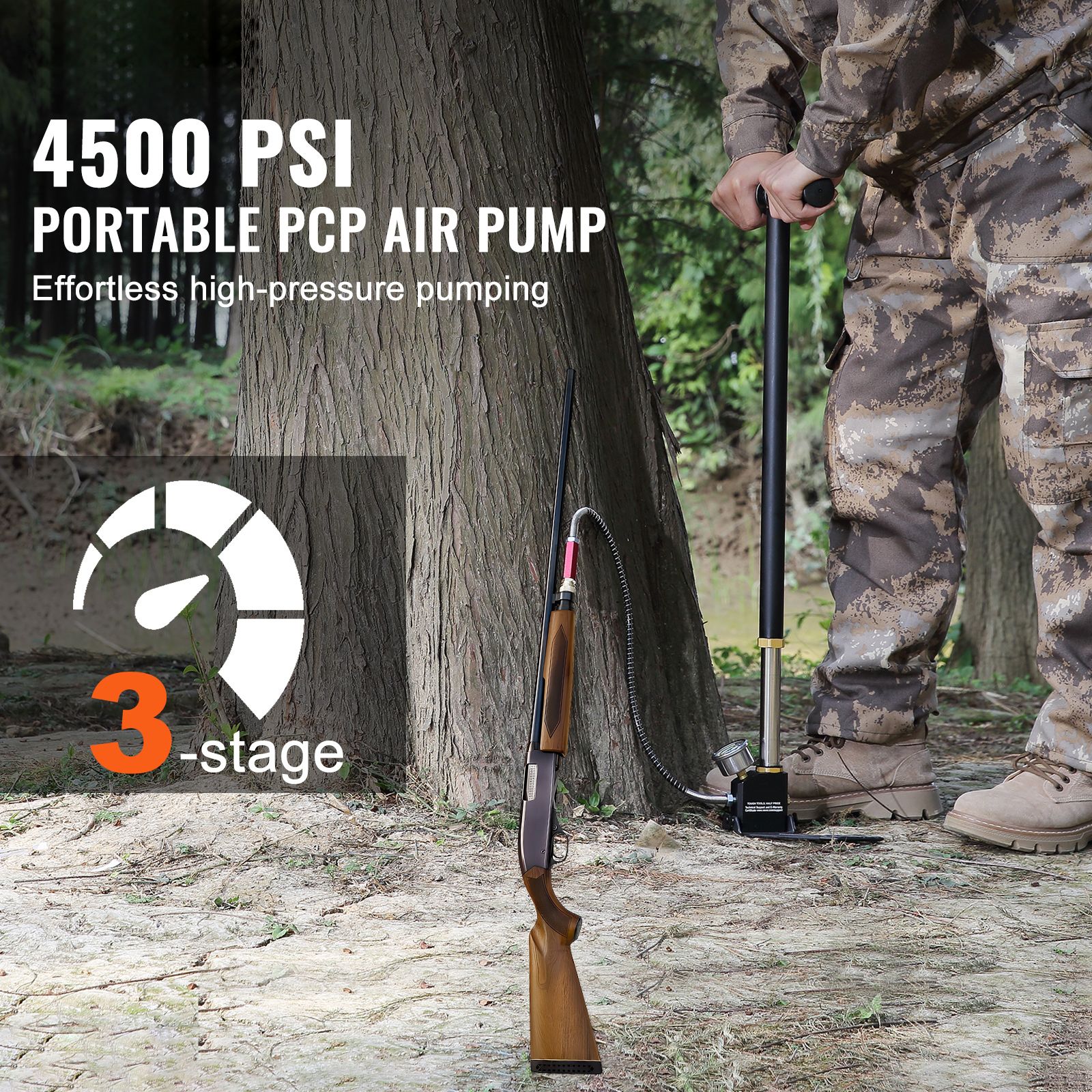 PCP Hand Pump, 3 Stage, 30Mpa 4500 PSI High Pressure PCP Air Rifile Filling Stirrup Pump with Oil-Moisture Filter Pressure Gauge, Stainless Steel for Airguns โ image 2