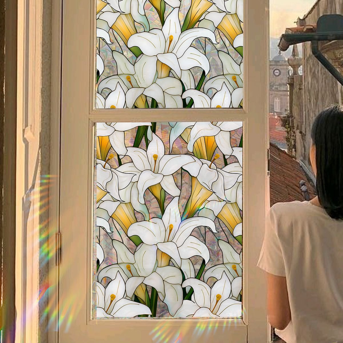 Window Film,Rainbow Window Privacy Film,Green Vines Leaves Double Sided Static Glass Window Clings Stickers for Home Office Living — image 3