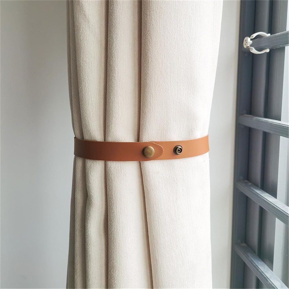 Set of 4 Leather Curtain Tiebacks, Modern Faux Leather Curtain Straps with Adjustable Buttons, No Drill Holdbacks for Bedroom, Living Room, Hotel, Office,light — image 2
