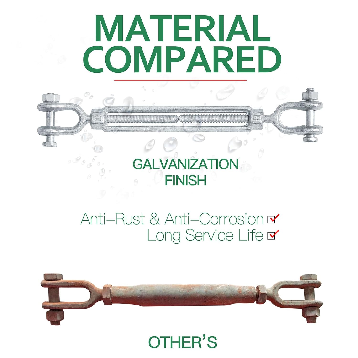 1/4" Jaw Turnbuckle Galvanized Jaw and Jaw Turnbuckle, Jaw Closed Body Marine Turnbuckle Jaw, 2000lbs Working Load Limit, Durable for Wire Rope Cable (1/4" x — image 5
