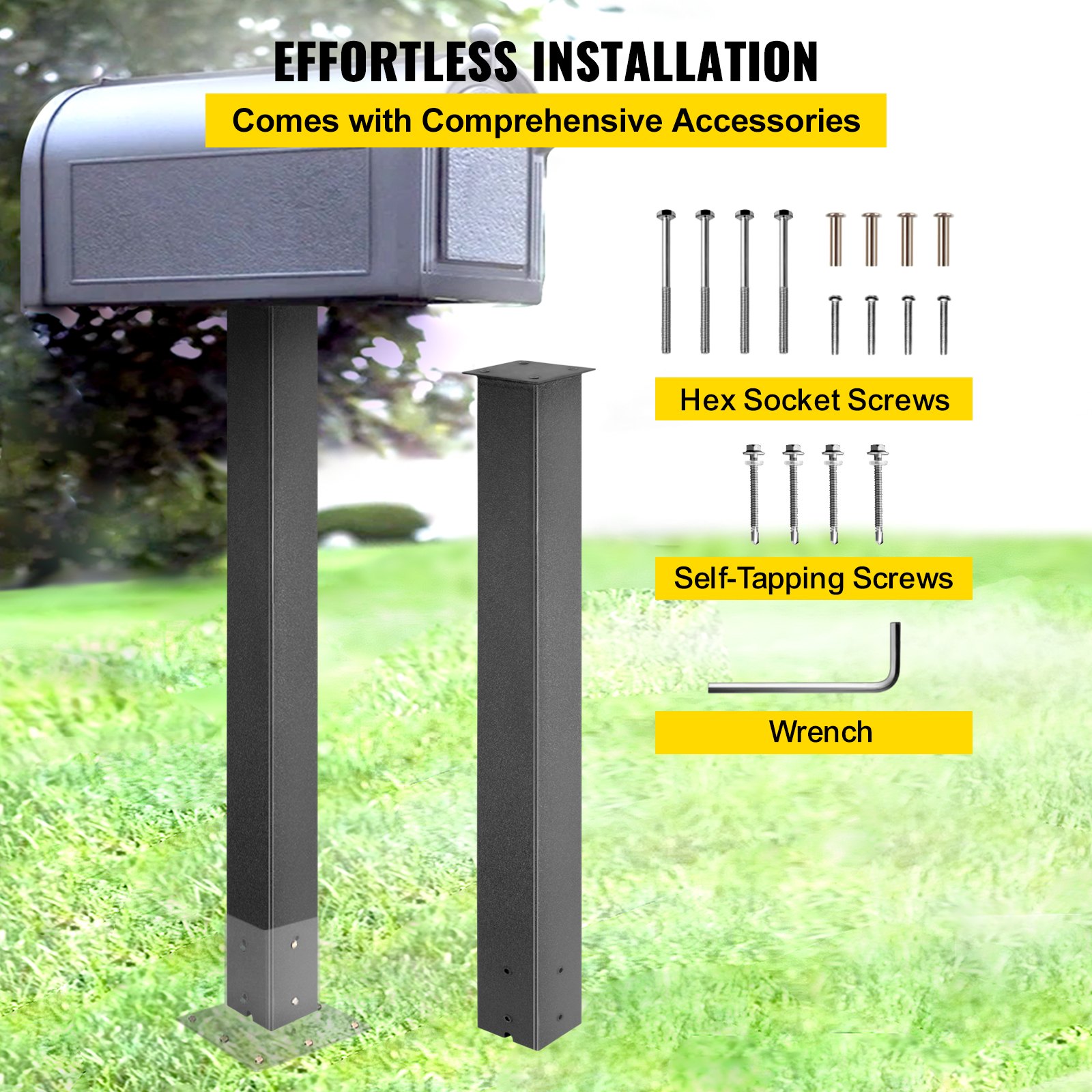 Mailbox Post Stand Mail Box Post 43" Black Powder-Coated Steel for Outdoor โ image 4