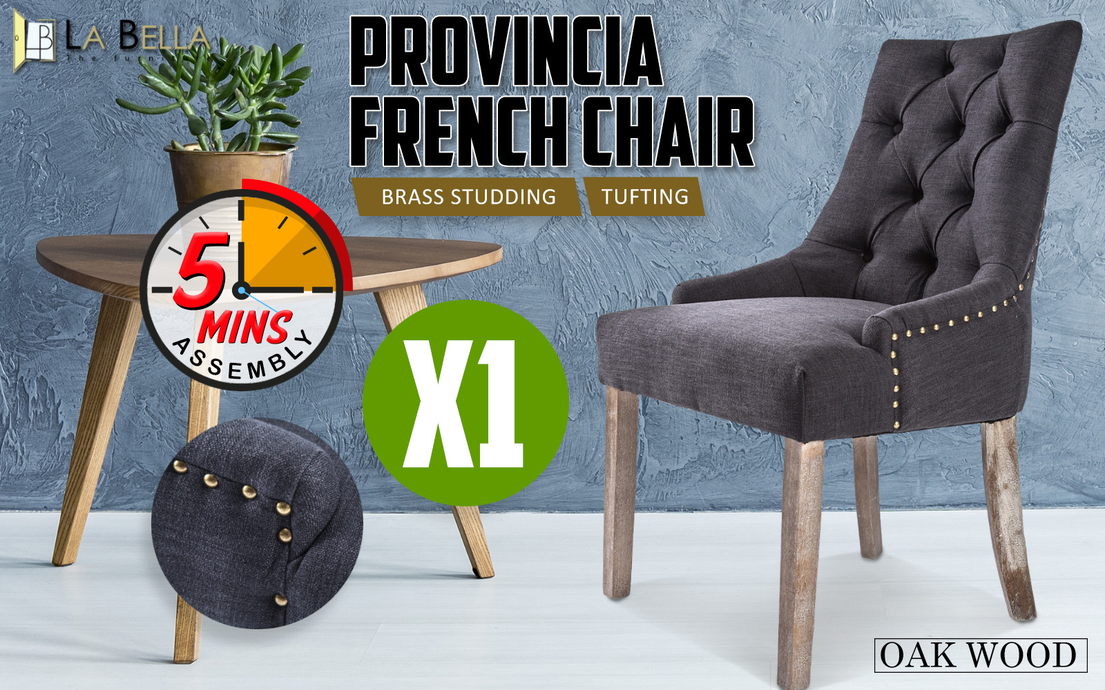 French Provincial Dining Chair Oak Leg AMOUR BLACK โ image 2