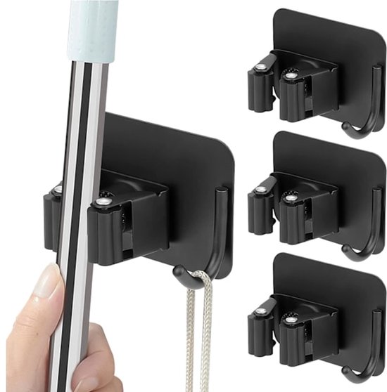 Mop hook - Wall broom holder without drilling - 4-pack