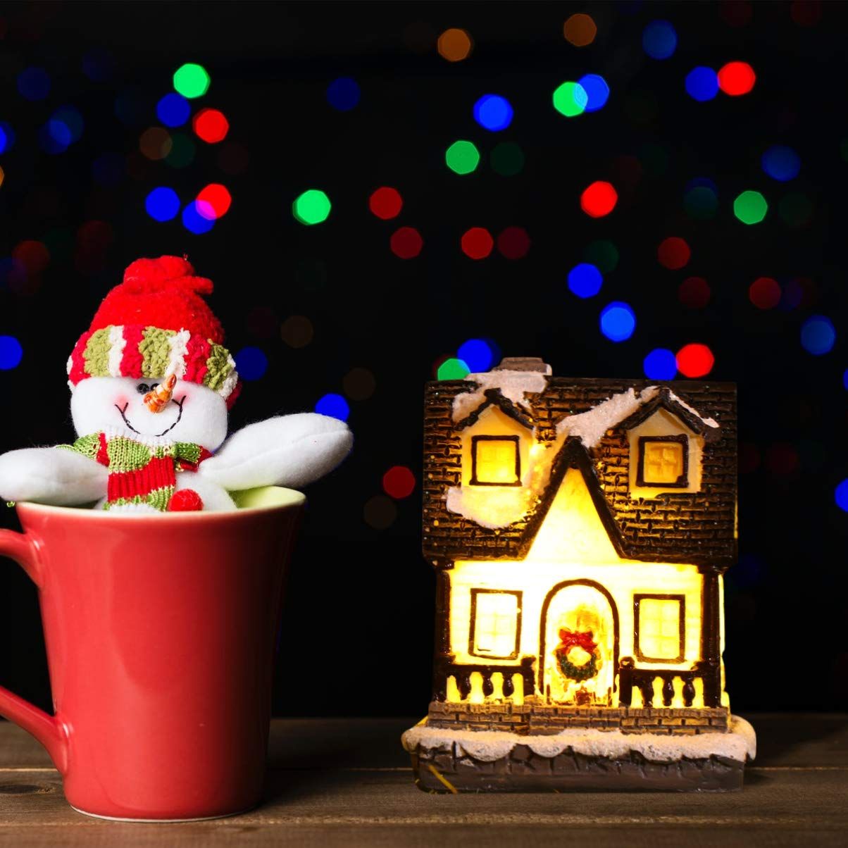 Christmas Village Houses with LED Light Resin Village Houses Lit Building Table Decoration for Christmas Holiday Party Dollhouse — image 5