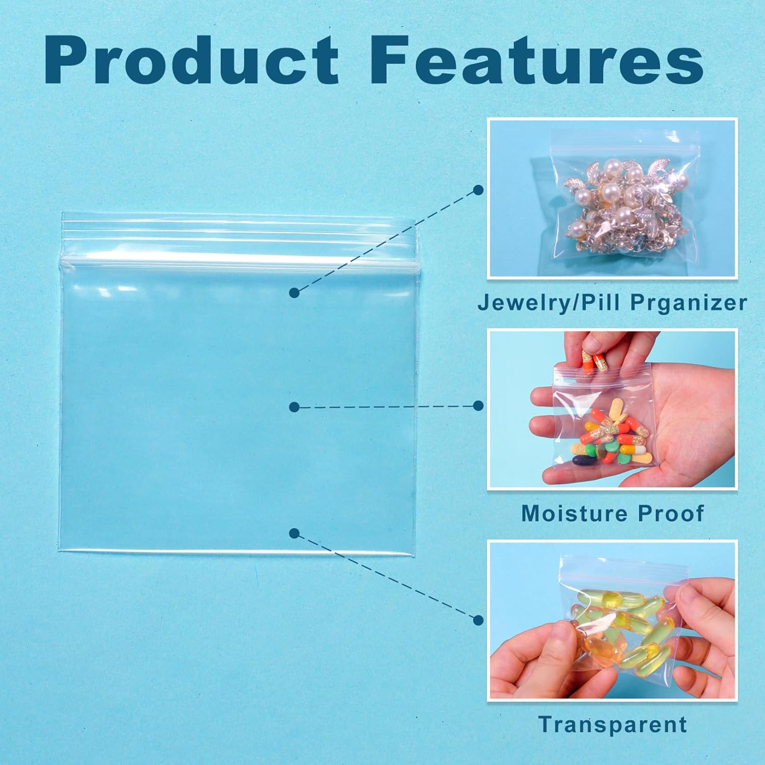 100 Packs Pill Bags 6 mil Sturdy 3 × 2.75 inch Pill Pouches BPA Free Seal Waterproof Handy Reusable Pill Bags for Travel Small Plastic Bags for Pill Organizer — image 5