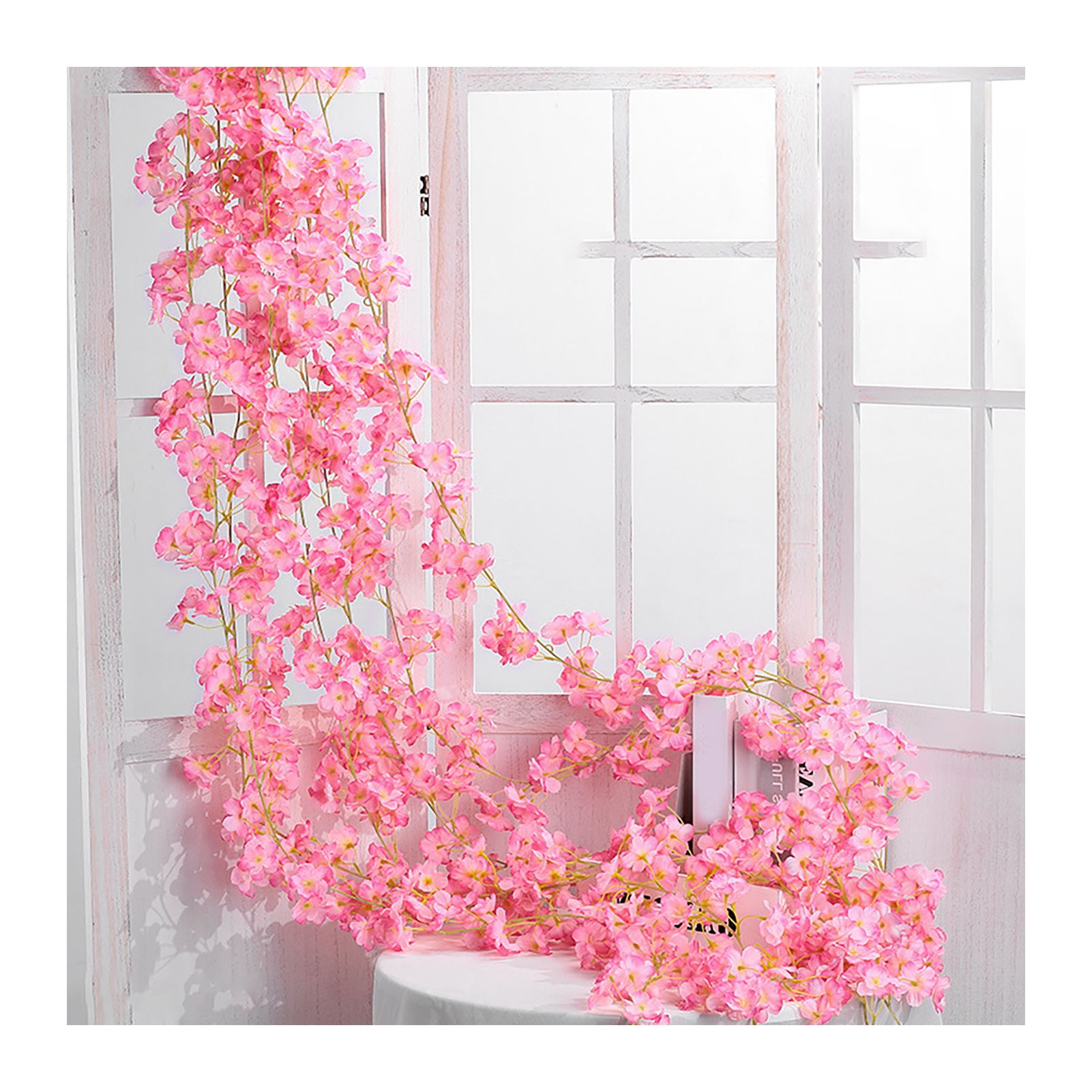 Artificial Flower Rattan Single 1.8m 135pcs Flowers Head Vivid Decorative Silk Plastic Hanging Fake Rattan for Decoration Deep Pink — image 2