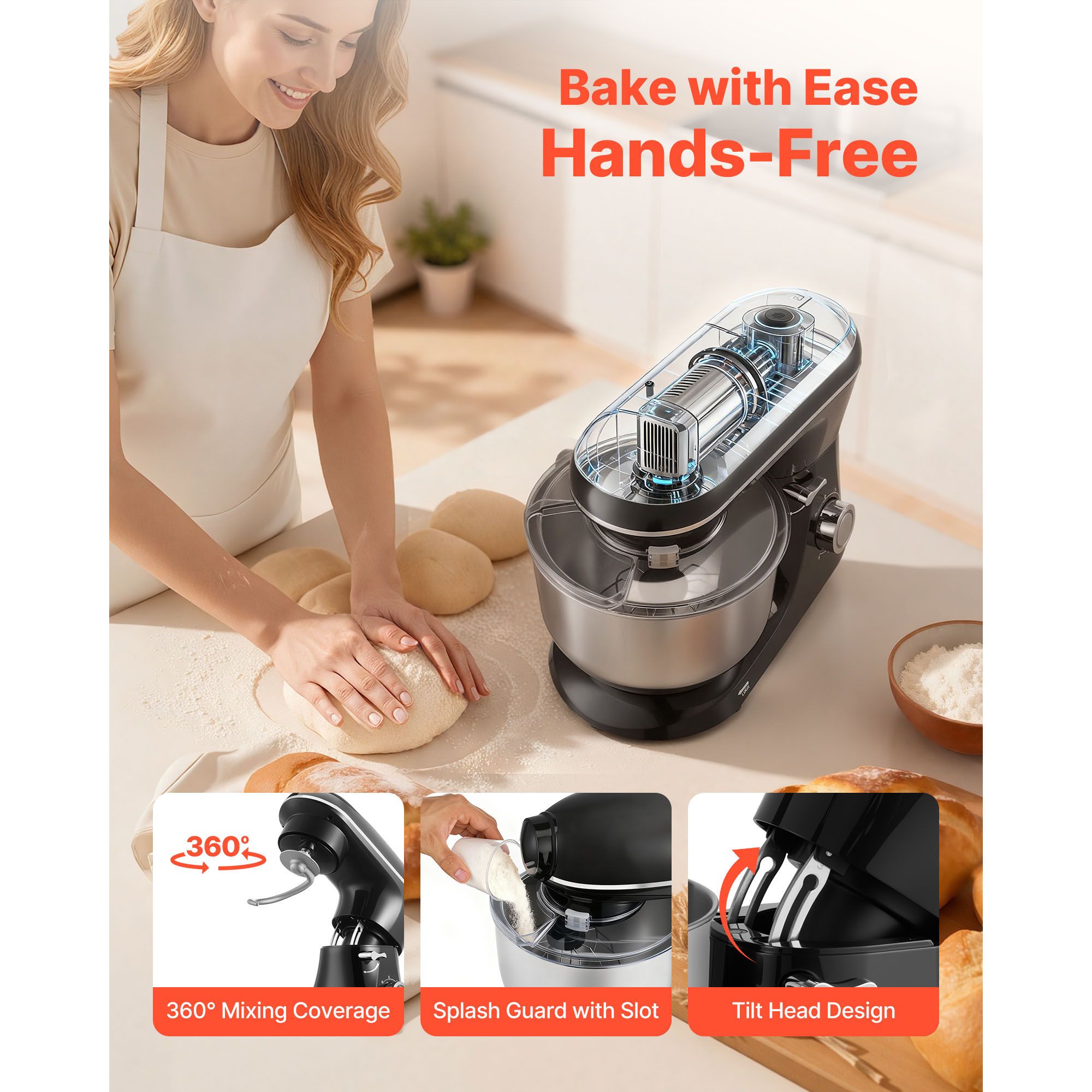 Stand Mixer 5.68 L Electric Dough Mixer 1100W 6 + P Speeds Food Beater — image 6