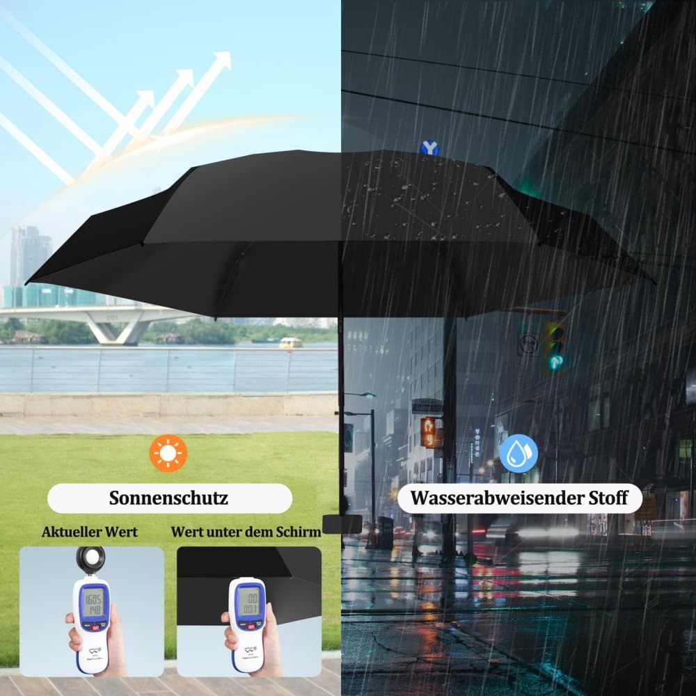 UV-protective folding umbrella wind-resistant lightweight waterproof travel umbrella for beach and everyday use, Beige — image 3