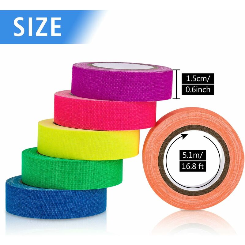 Neon Gaffer Tape 6 Colors, Uv Blacklight Glow In The DArk Fluorescent Tape For Uv Party (0.6 Inch X 16.5 Feet) — image 2