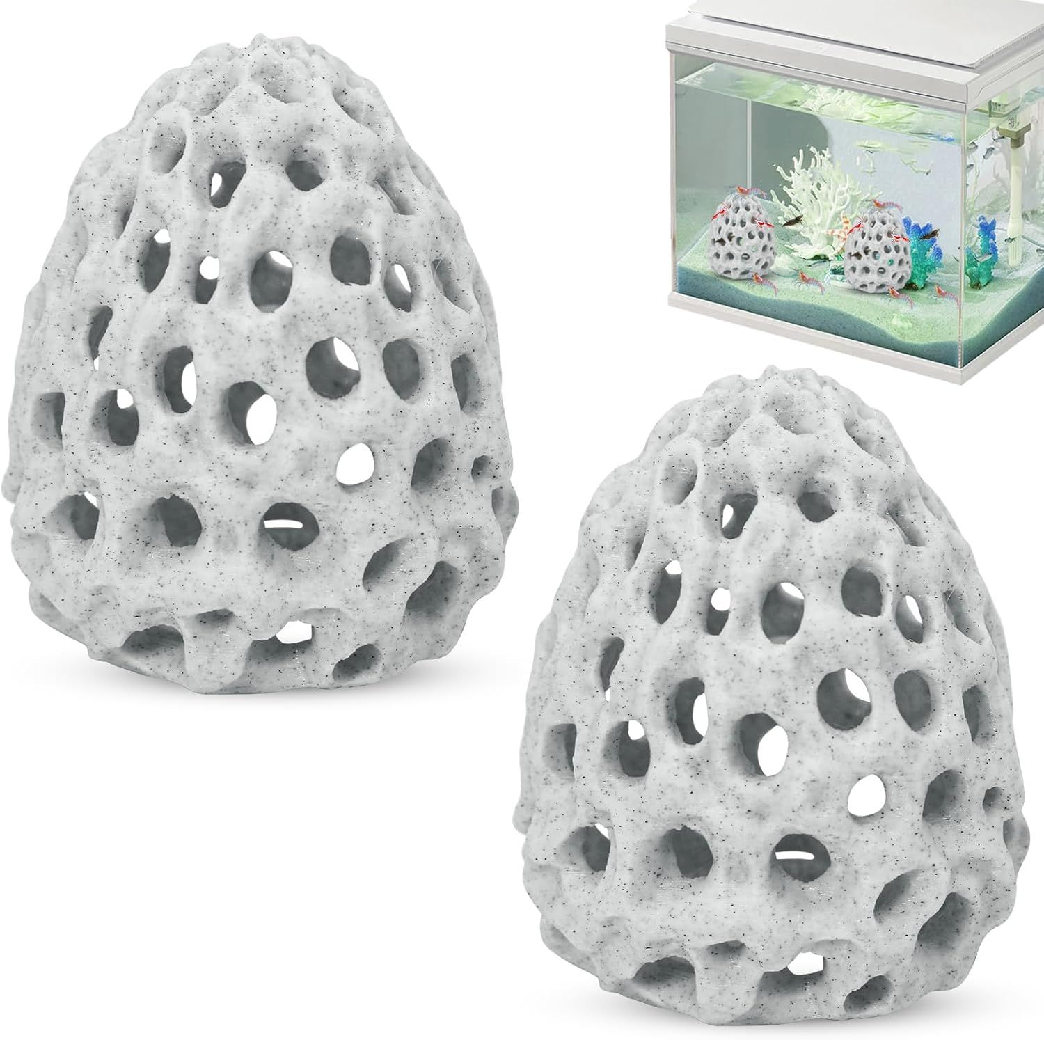 2 Pack Shrimp Dome Aquarium Caves, Suction Cup Fish Tank Hideouts for Shrimp, Bettas and Guppies to Rest, Hide and Breed, White