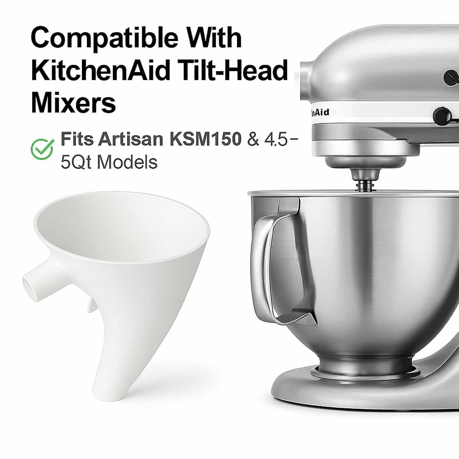 Funnel for Kitchen Aid Mixer, Kitchen Aid Accessories and Attachments, Pouring Chute for Kitchid Mixer, Fits Tilt-Head 4.5–5 Qt (KSM150), Durable — image 4
