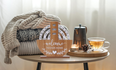 Wooden Perpetual Calendar with "Welcome to Our Home" Design – Rotating Desk Decor for Office & Living Space (Natural Wood) — image 4