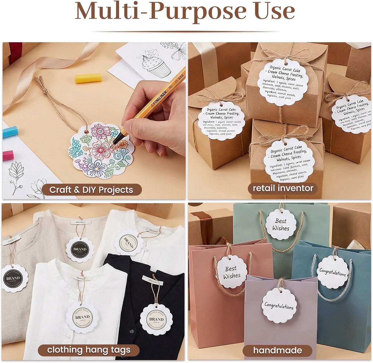 100PCS Gift Tags with String Attached, 2.4X2.4inch Round Circle White Gift Tags for Clothing DIY Crafts Wedding Holiday โ image 4
