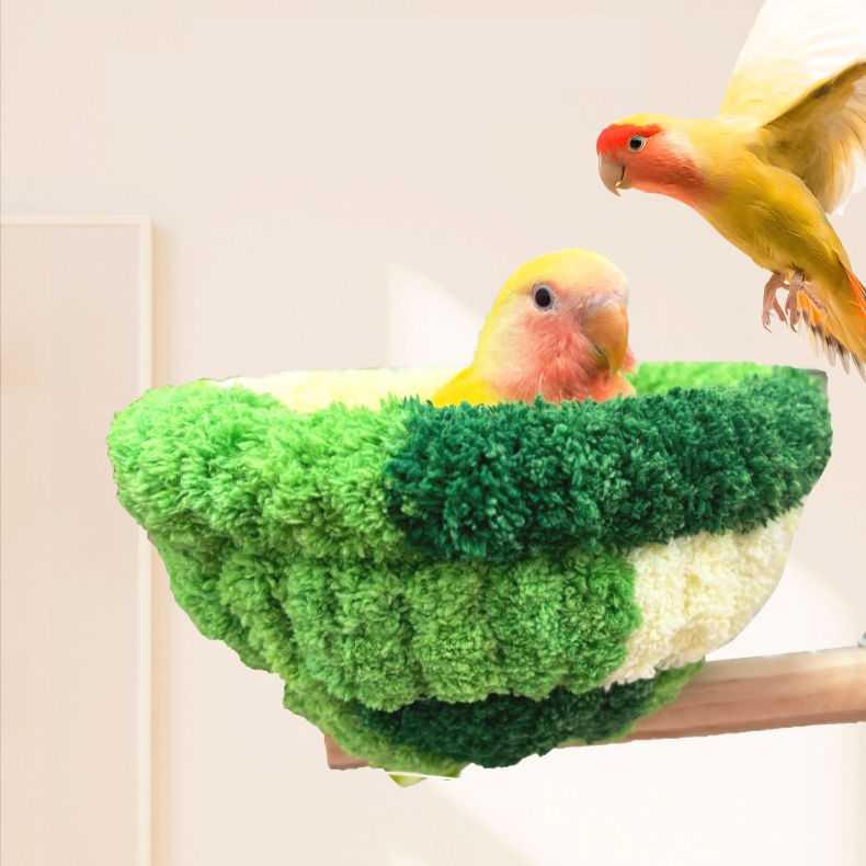 2-in-1 Parrot Perch Warm Bed Nest, Coral Fleece Hanging Bird Cage Sleeping Hut for Budgies, Cockatiels, Lovebirds, and Small Parrots – Winter Warm House - Blue — image 5