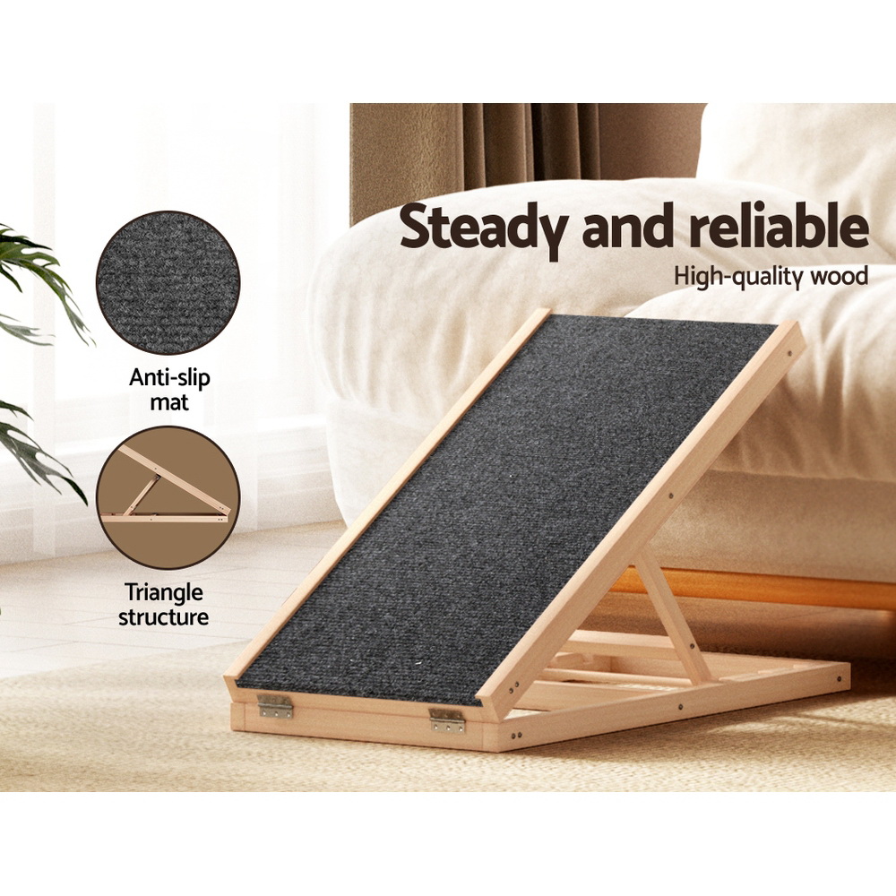 i.Pet Dog Ramp 70cm Adjustable Height Wooden Steps Stairs For Bed Sofa Car Foldable โ image 5