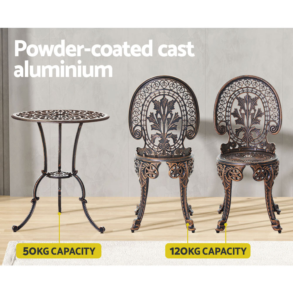 Gardeon 3PC Patio Furniture Outdoor Bistro Set Dining Chairs Aluminium Bronze โ image 5