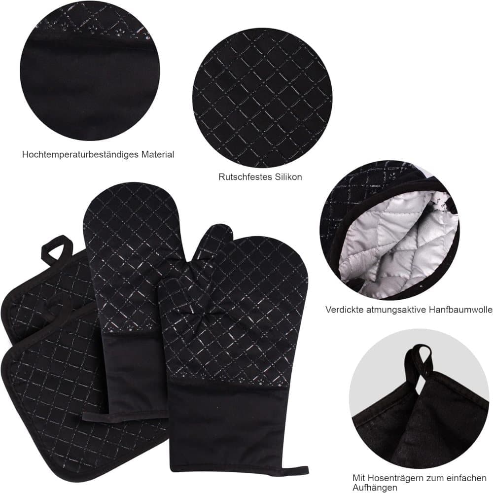 Heat-Resistant Oven Mitts & Grill Gloves, Anti-Slip Kitchen Potholders Up to 300°C for Cooking and Baking, Gray — image 4