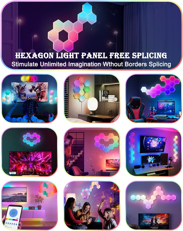 10 Pack Hexagon LED Wall Lights, Smart RGB Honeycomb Lights with APP & Voice Control, Music Sync Modular LED Panels for Gaming Room, Bedroom & Home â image 6