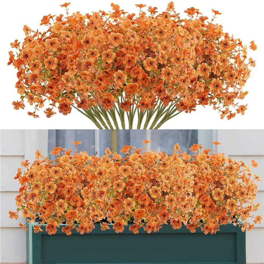 6PCS Realistic Artificial Autumn Floral Picks, Faux Orange Daisy & Eucalyptus Stems, Farmhouse Fall Harvest Table Centrepiece Decor