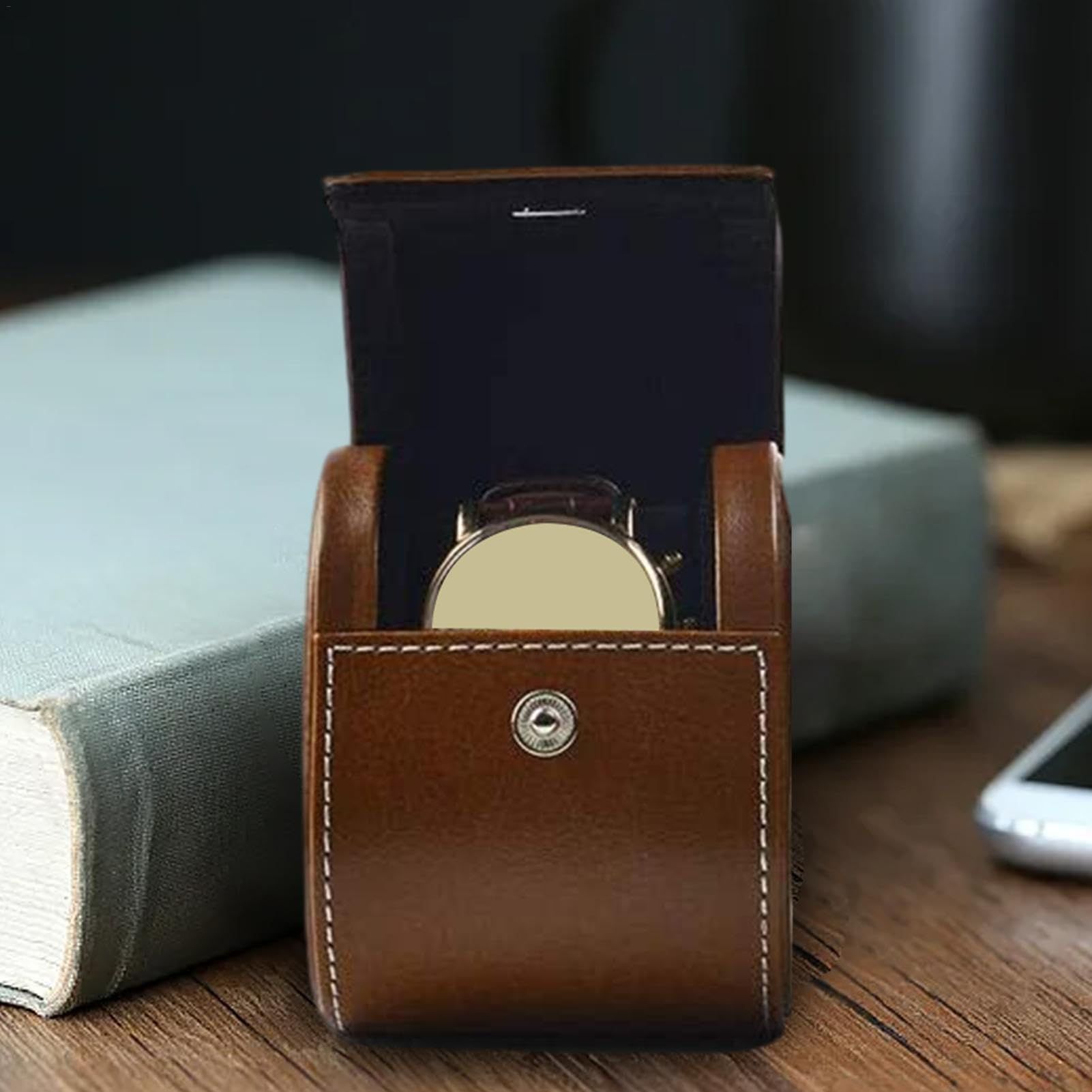 Luxury Leather Watch Storage Box Travel Single Watch Case Watch Gift Box for Christmas Anniversary Birthday(Brown) โ image 2
