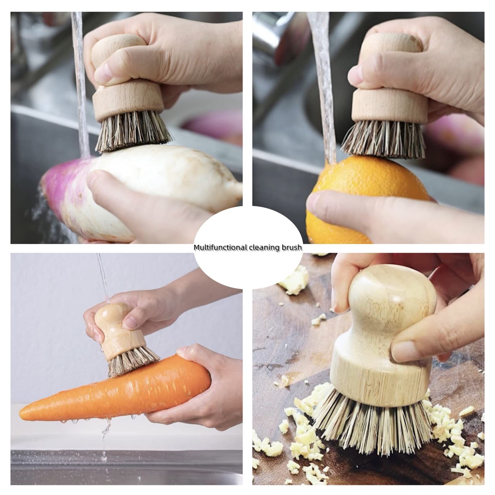 Potato Scrubber, Soft Bristles Mushroom Cleaning Brush Fruit and Vegetable Brush Scrubber Mini Dish Brush with Wooden Handle — image 3
