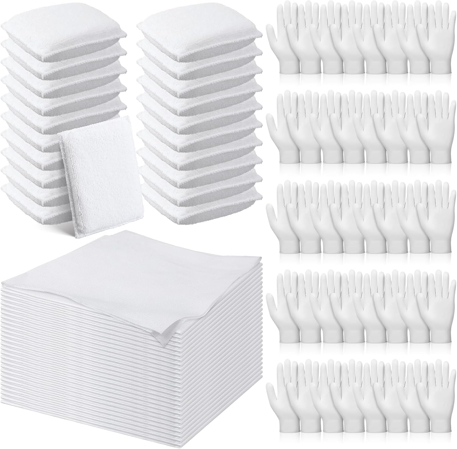 60 Pcs Wood Staining Applicator Kit Include Microfiber Sponge Applicator Pads Cotton Lint Free Cloth Disposable Nitrile Gloves for Wood Stain and Oil Based