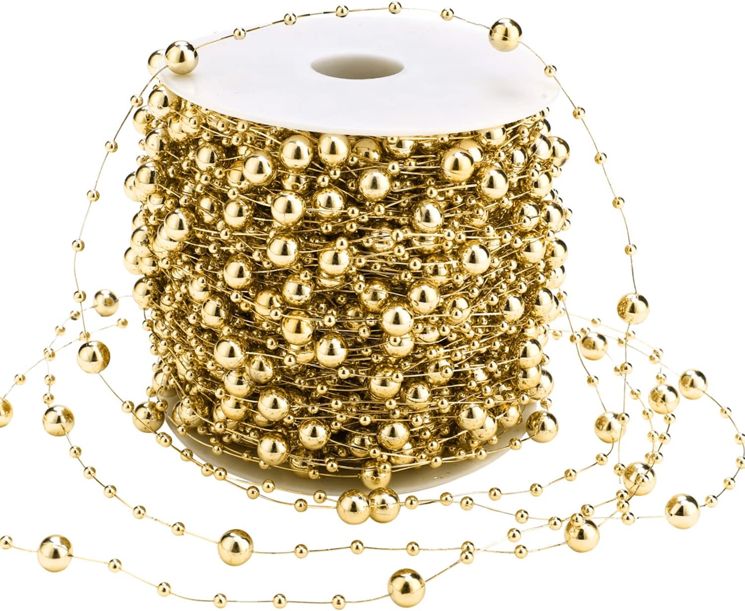Artificial pearl beads chain - Pearl beads - Suitable for light blue weddings, bridal bouquets, DIY crafts, table decorations, Christmas decorations - Gold
