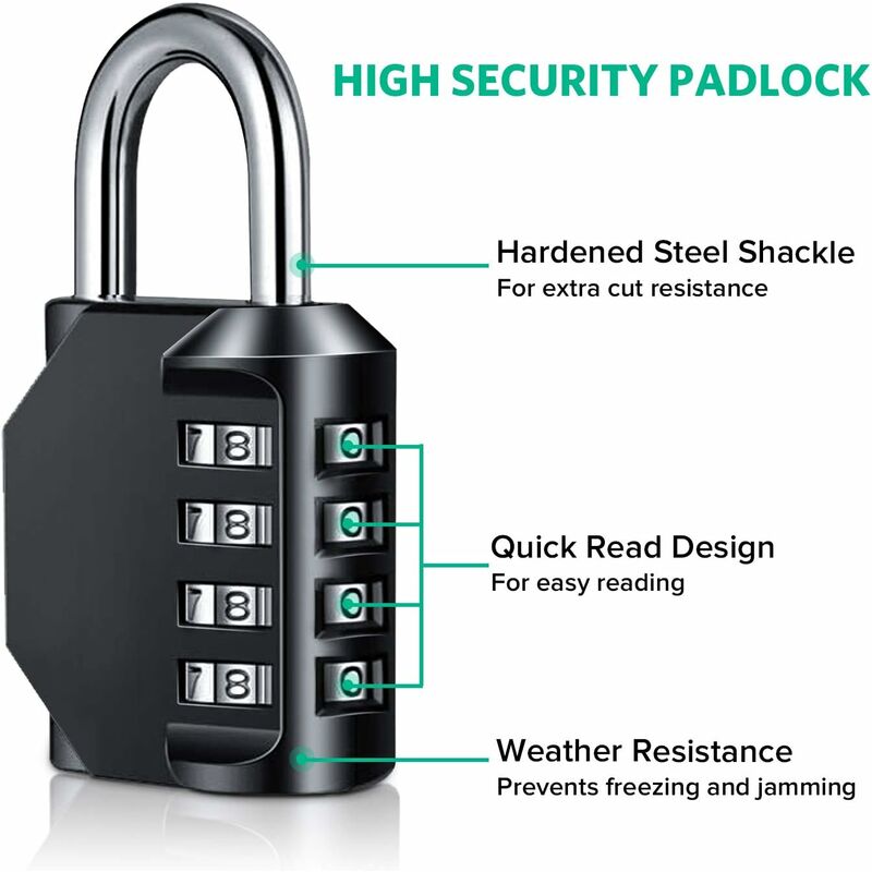 Padlock, Code Lock, Gym Lock, Waterproof Outdoor 4 Digit Resettable Combination Lock For School Gym Locker, Shed โ image 3
