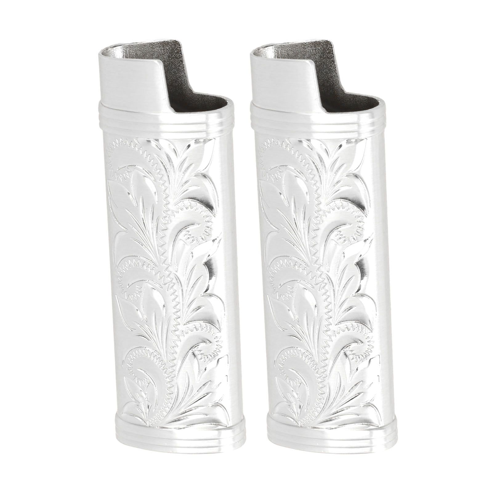 2Pcs Lighter Case Zinc Alloy Lighter Storage Container Floral Pattern for Outdoor Camping Hiking Silver โ image 5