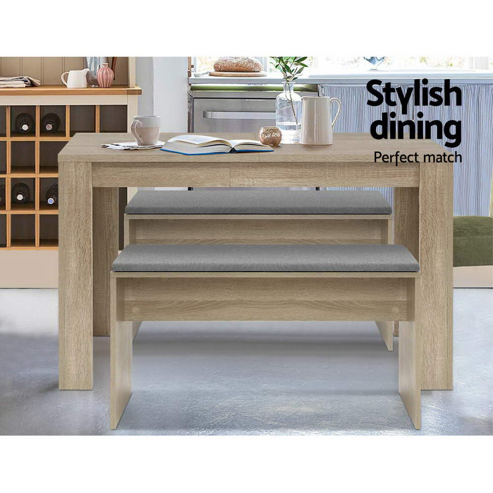 Artiss Dining Bench Upholstery Seat Wooden Chair Oak 90cm โ image 3
