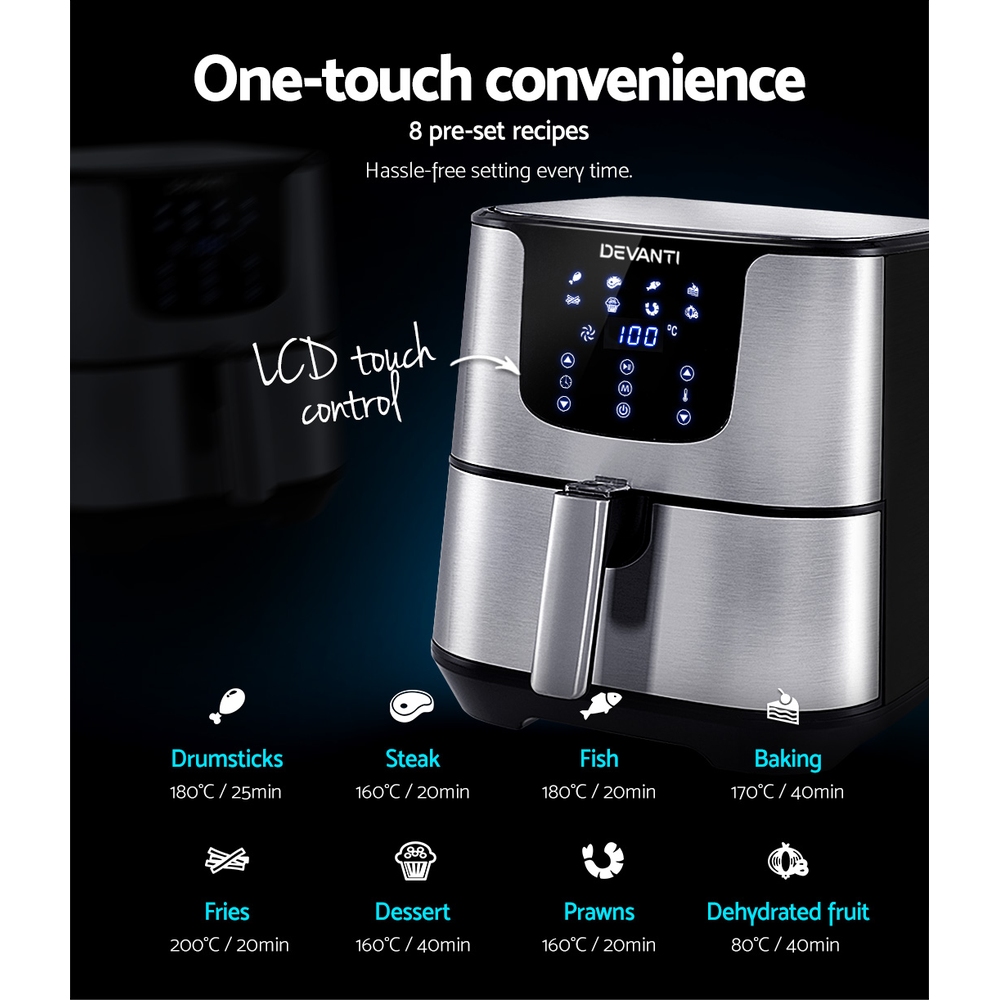 Devanti Air Fryer 7L LCD Fryers Stainless Steel — image 4