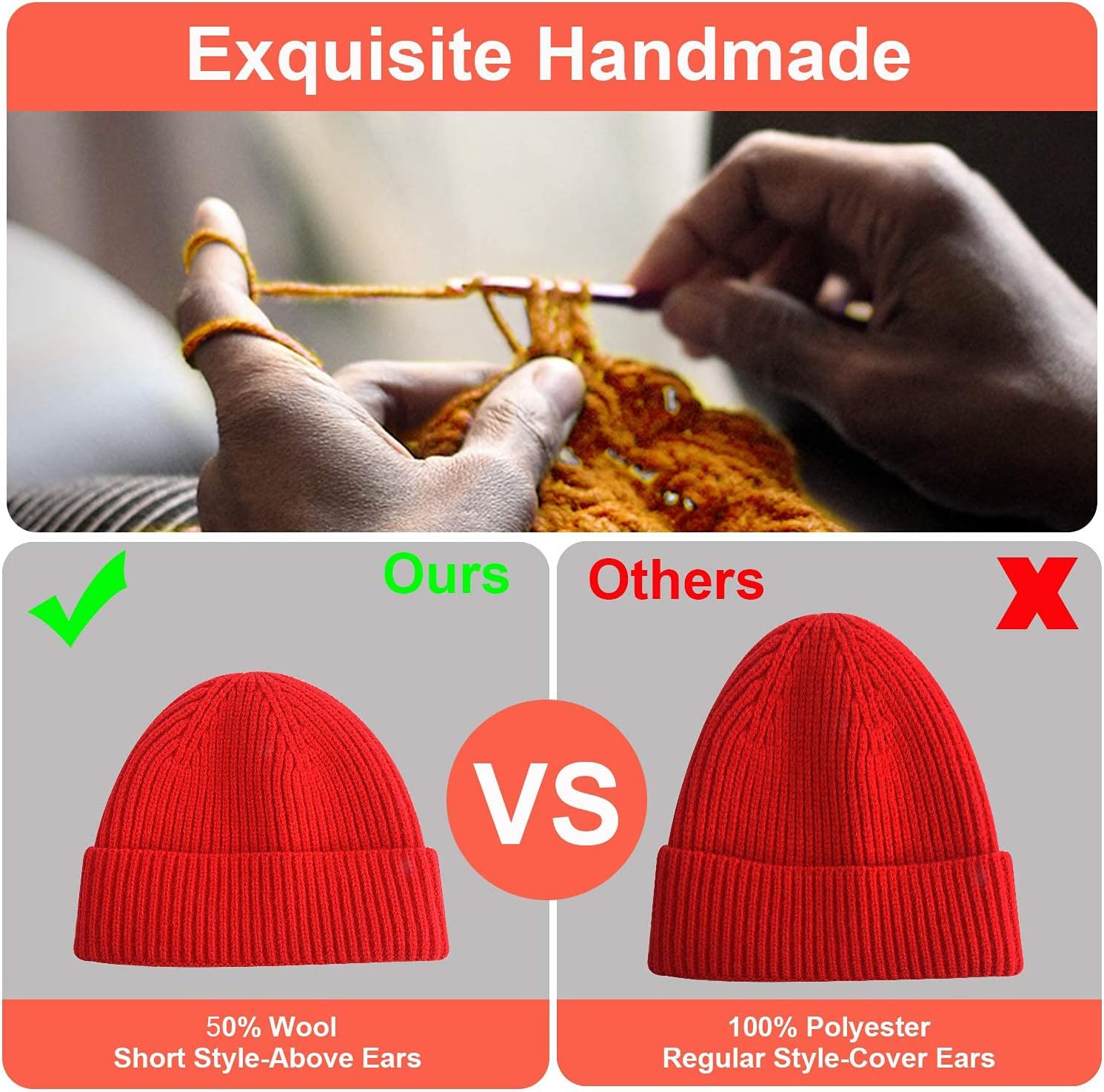 Short Fisherman Beanie for Men Women, Swag Wool Knit Cuff Trawler Skullcap,Winter Warm Hats — image 6