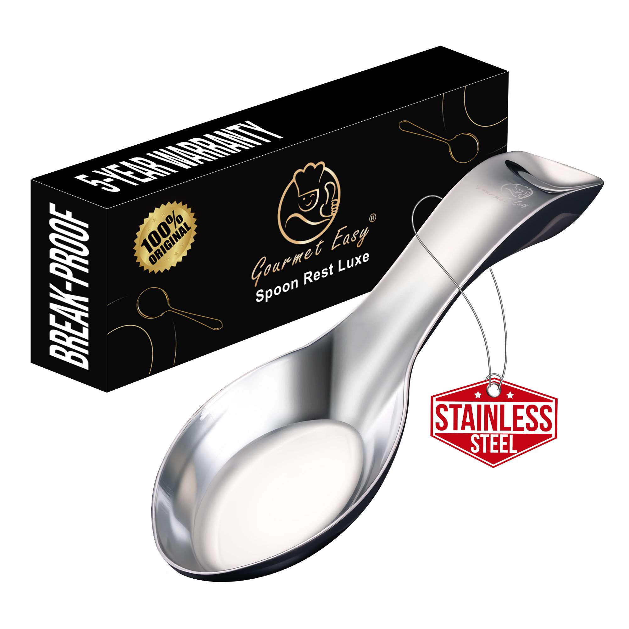 Gourmet Easy Break Proof Spoon Rest, Stainless Steel Spoon Holder, Spoon Rest for Stove Top