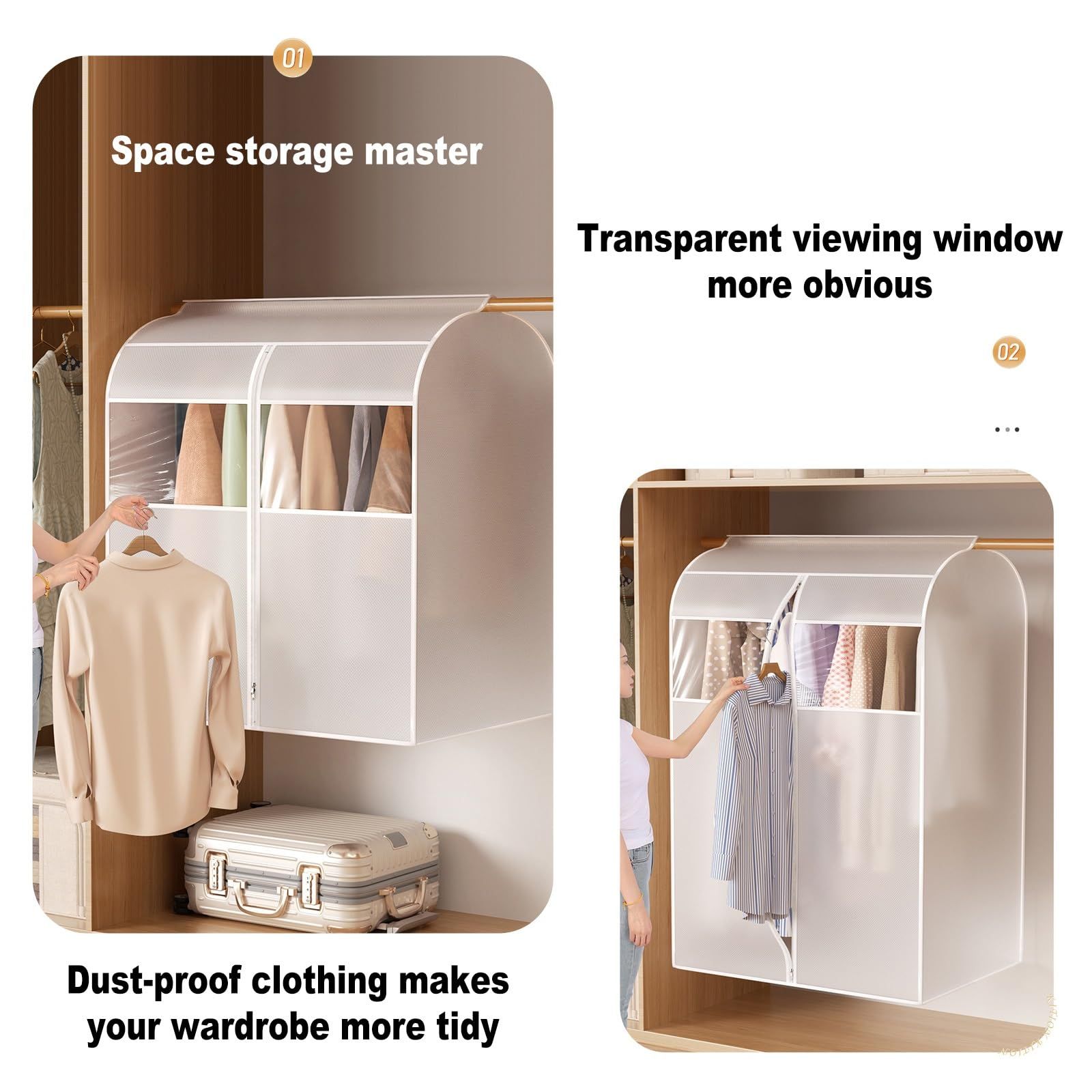 Clothes Storage Bags with Zipper Visual Window Transparent Garment Bags,Suit Bags for Closet Storage and Travel(Size: 80 × 60 × 90cm) — image 4