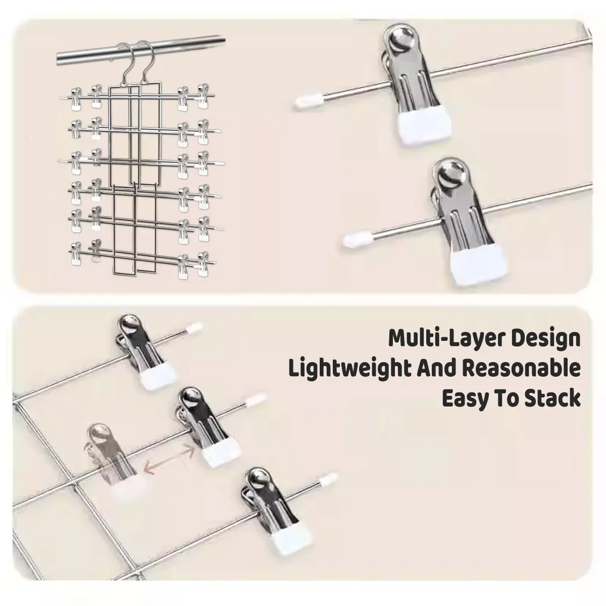 2PCS 6-Tier Pants Hanger Closet Organizer Skirt Hangers with Clips Space Saving — image 6