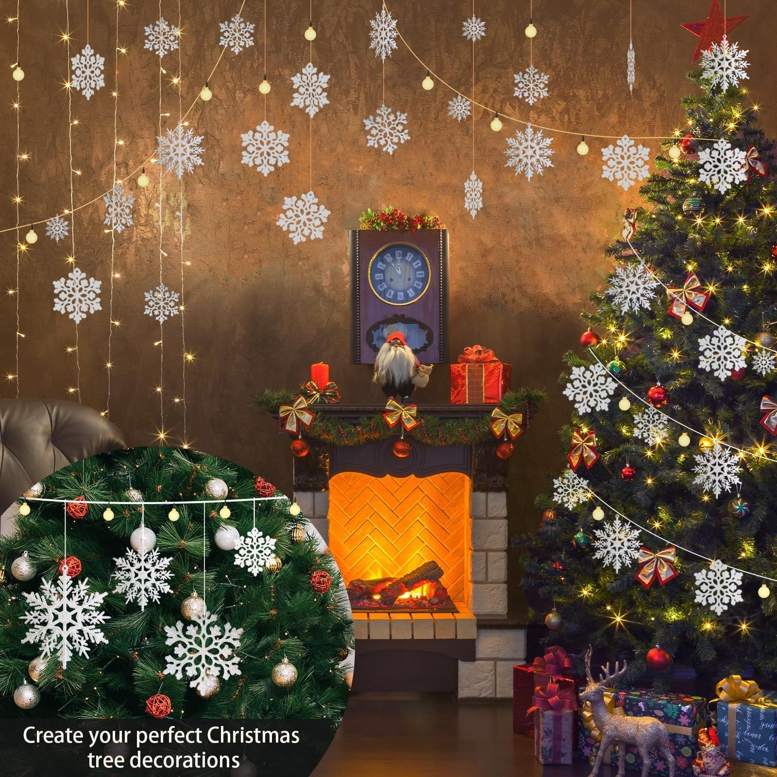 Sparkling Snowflake Ornaments for Christmas Tree, Window & Winter Holiday Party Decorations (Champagne) — image 3