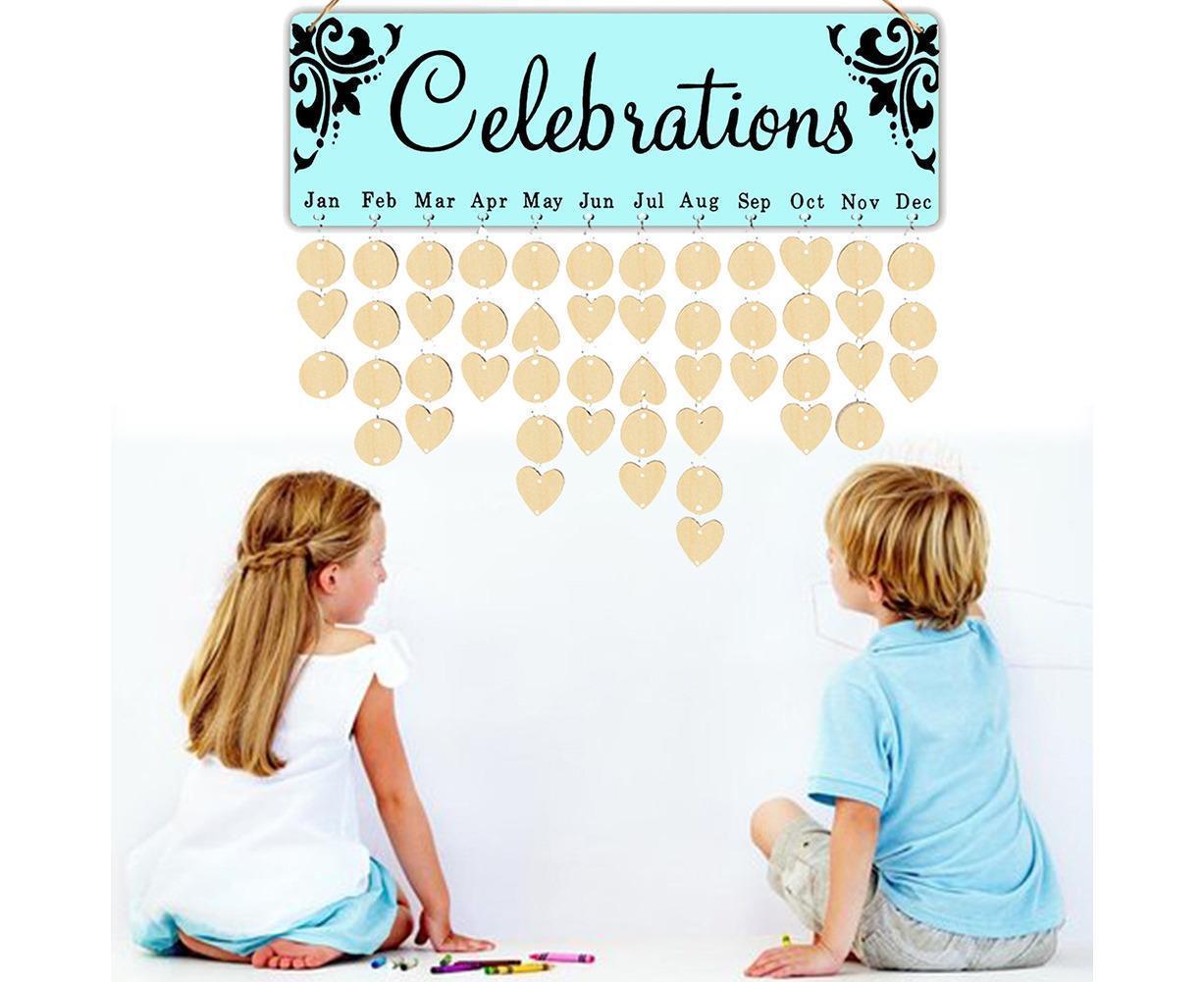 Wooden Wall Hanging DIY Calender Birthday Reminder Plaque Pendant Home Decor- F โ image 2