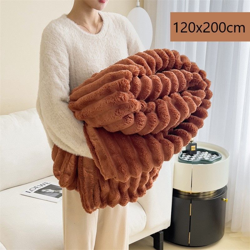 Fluffy Bunny Fleece Nap Blanket Thickened Flannel Milk Fleece Office Leg Throw Caramel 120 × 200cm Nice Christmas Present
