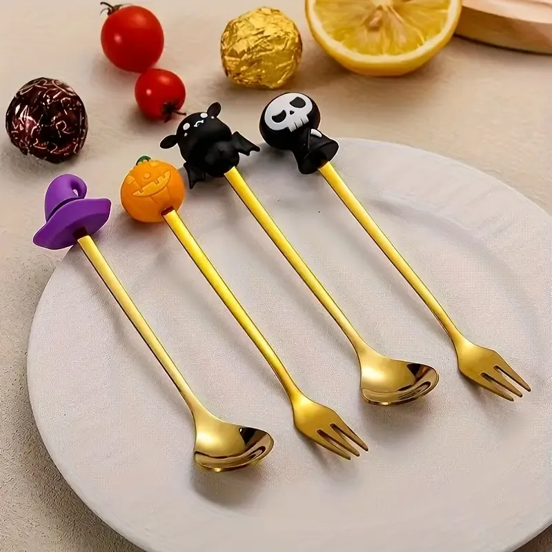 🎃 Halloween Cartoon Coffee Spoon Gift Box! Stainless Steel Pumpkin Ghost Stirring Spoon Dessert Fork, One-Piece Construction Easy to Clean, Exquisite Gift Box — image 4
