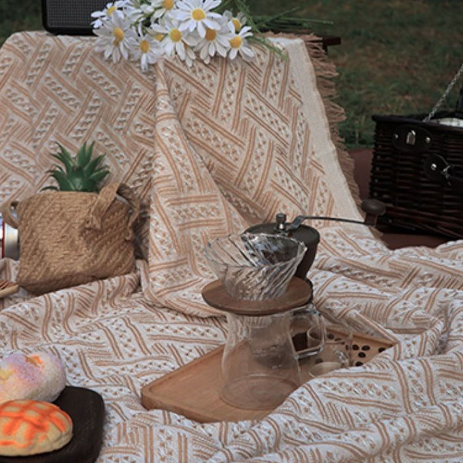 Outdoor Picnic Blanket with Fringe Cotton Soft Comfortable Simple Style for Camping Beach 180x130 โ image 5