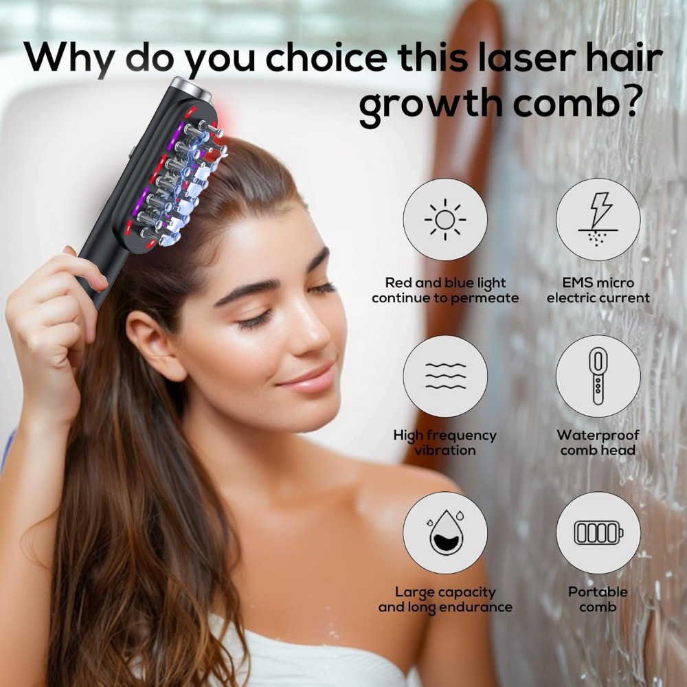 Green Vibrating Scalp Massager Comb - LED Therapy & Oil Infuser for Hair Growth โ image 2