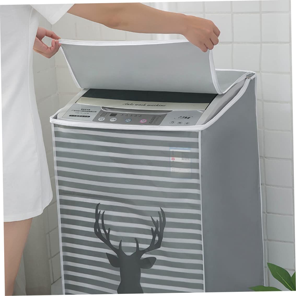 Washing Machine Cover Washer Dust Cover Tumble Dryer Cover Dustproof Case Waterproof Sun Protective Cartoon Pattern โ image 3