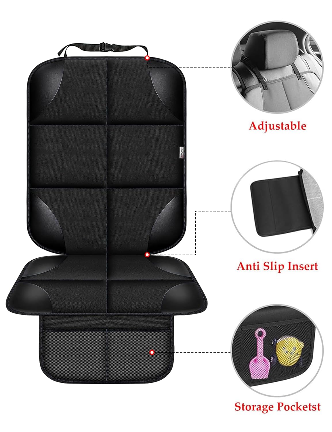 Child Car Seat Protector, Durable 600D Fabric Waterproof Car Seat Cover with Thick Padded Non-Slip Backing, No Imprint (Black 1 Piece) — image 3