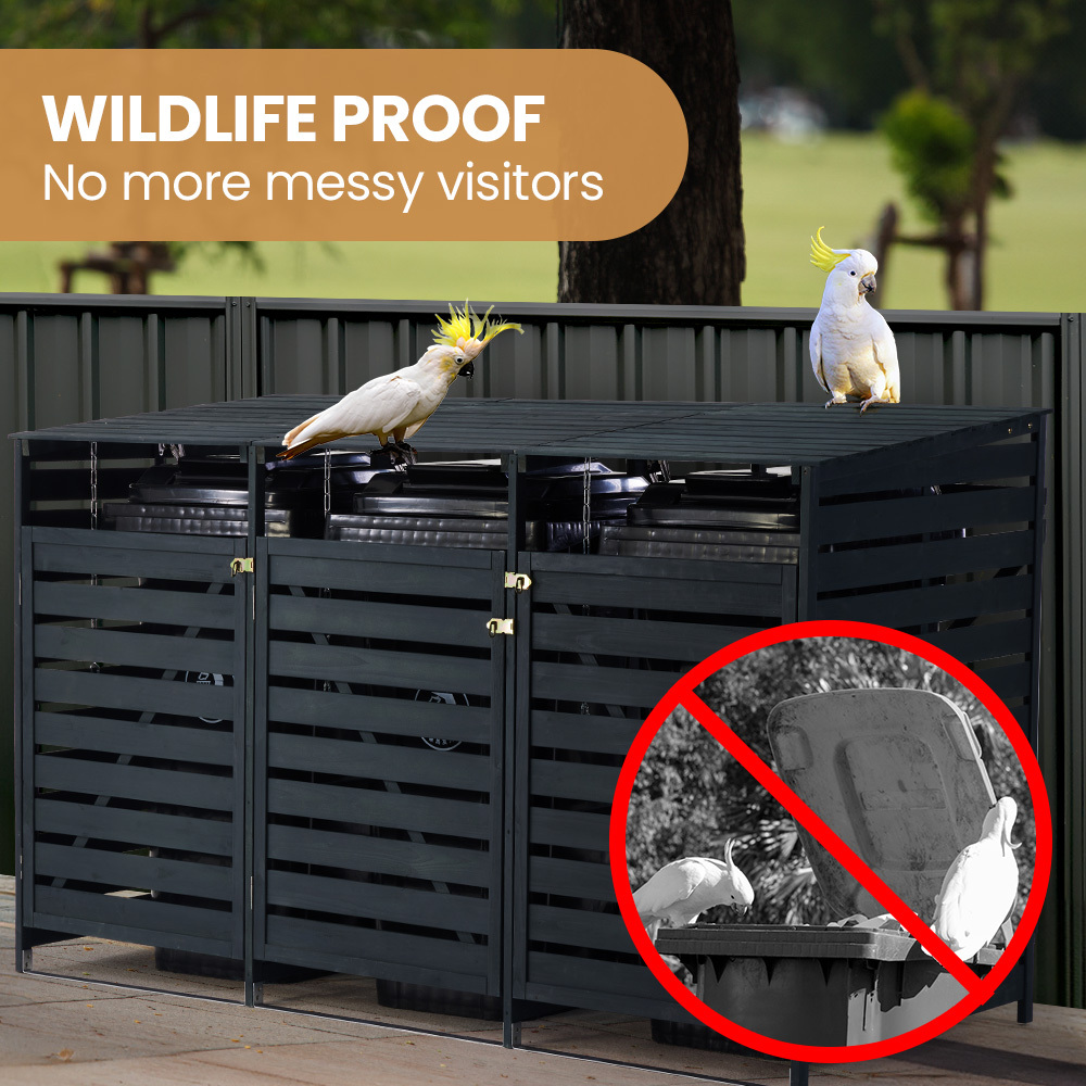 PlantCraft Triple Wood Wheelie Bins Storage Shed, 3 Door Garbage Rubbish Bin Enclosure โ image 5