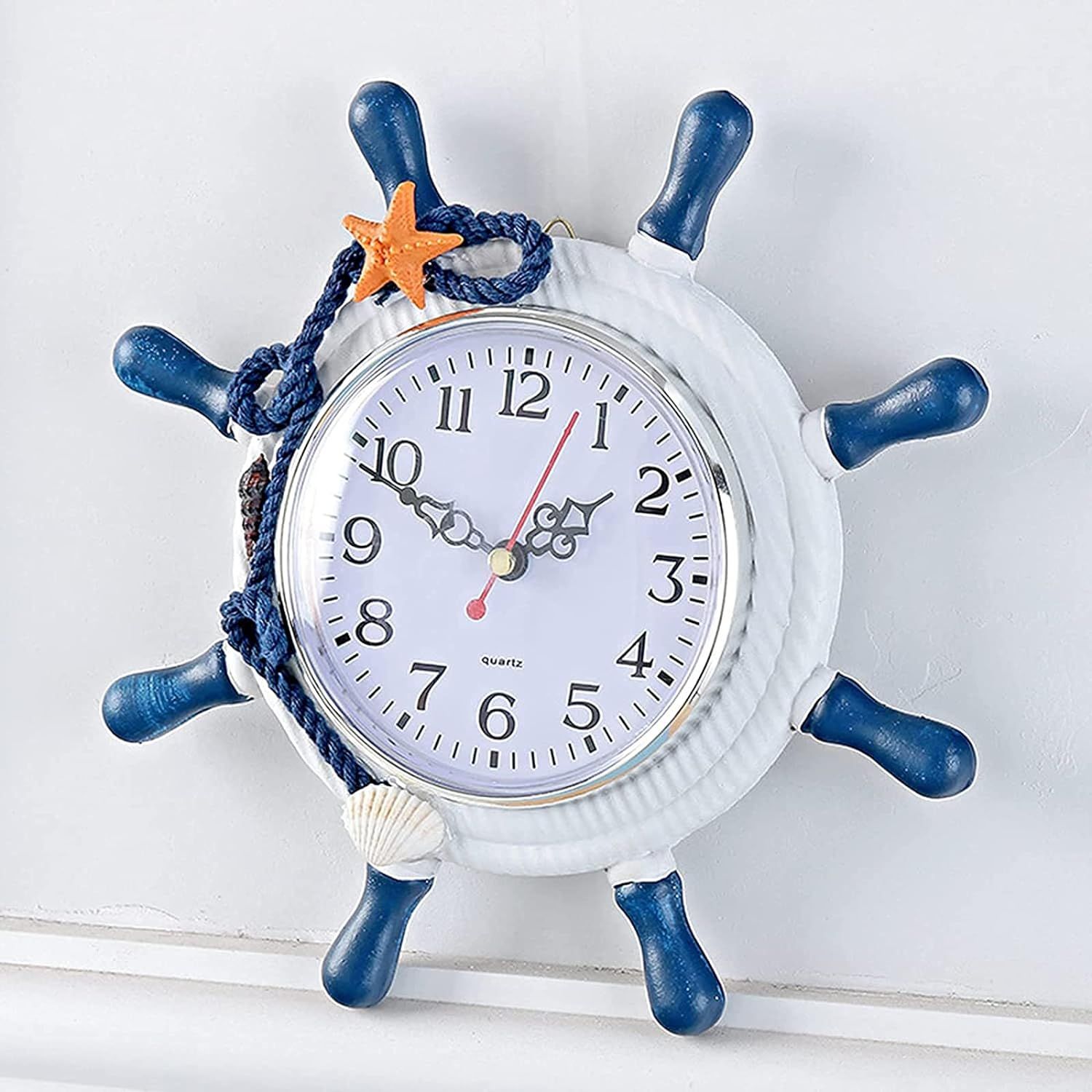 Mediterranean Style Wooden Ship Steering Wheel Outdoor Garden Wall Clock,4 in Home Decoration Wall Clock Large Outdoor Decoration — image 4