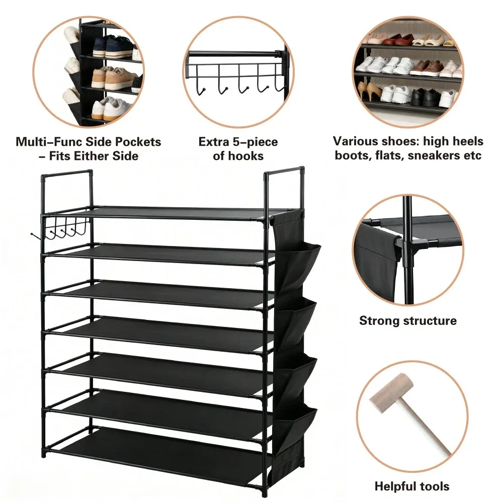 SEDY 7-Tier Shoe Rack Storage Organizer Shelf for 28–30 Pairs Bedroom Garage — image 3