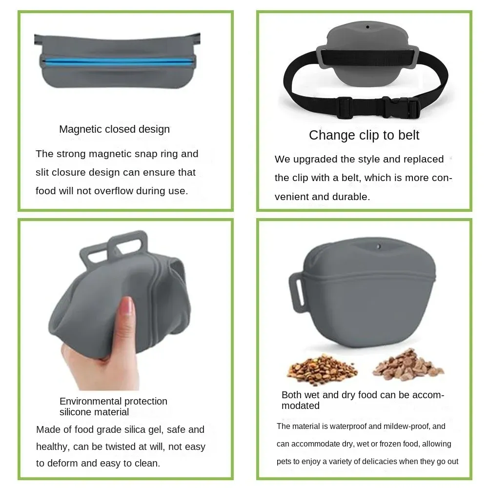 Black Silicone Dog Training Treat Pouch with Adjustable Waist Belt Hands-Free Pet Reward Bag for Outdoor Walks — image 5