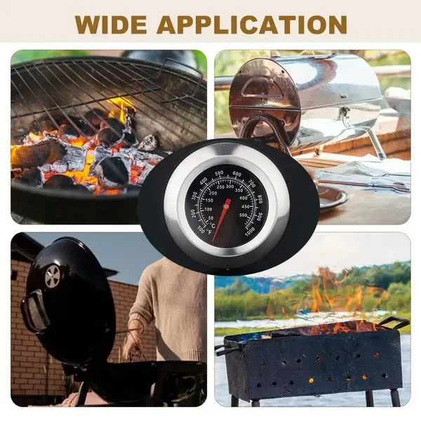 BBQ Grill Thermometer, Stainless Steel Analog Temperature Gauge with 7.6 cm Dial for Smokers and Charcoal Grills, 38-538 C — image 2